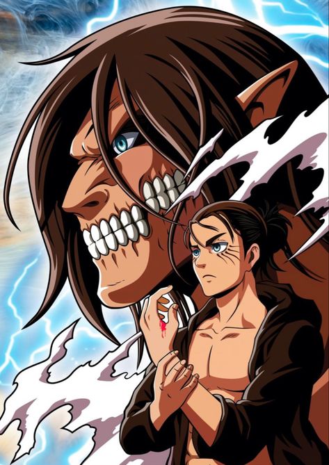 Eren Jaeger Drawing, Attack On Titan Painting, Eren Drawing, Eren Jaeger Titan, Attack On Titan Drawing, Eren Attack On Titan, Attack On Titan Eren Jaeger, Eren Titan, Poster Manga