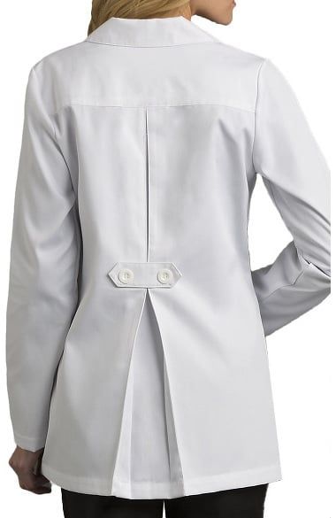 Med Couture Women's Back Tab Pleat 30" Lab Coat | allheart.com Lab Coat Fashion, Nurse Fashion Scrubs, Doctor White Coat, Women's Lab Coat, Vet Scrubs, Medical Scrubs Fashion, Doctor Coat, Stylish Scrubs, Medical Scrubs Outfit