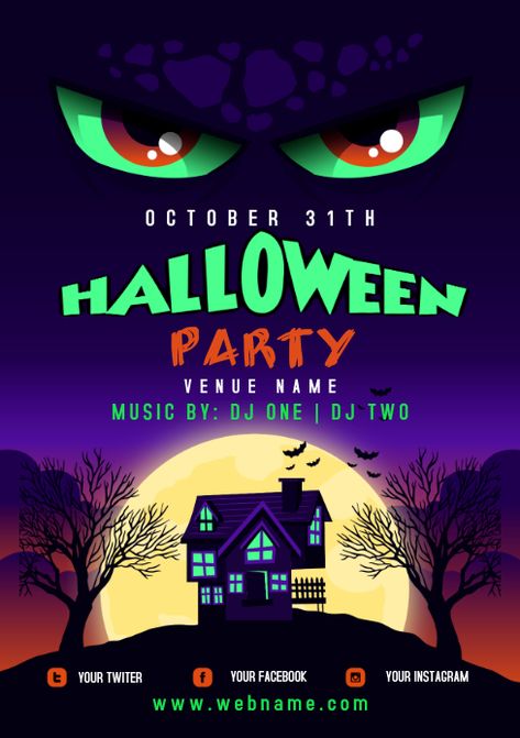 Halloween Flyer Template Free, Halloween Graphics Design, Halloween Invitations Template Free, Halloween Invitations Template, Halloween Flyer Design, School Event Flyer, Sale Poster Design, Jump Park, Halloween Dance Party