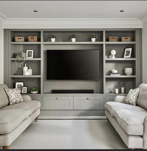 Built In Tv Cabinet, Built In Tv Wall Unit, Conservatory Ideas, Feature Wall Living Room, Snug Room, Built In Shelves Living Room, Living Room Wall Units, Living Room Built Ins, Modern Tv Wall