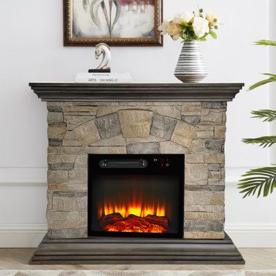 Winston Porter Lenneth 25'' W Electric Fireplace Log with Adjustable Color Flames & Fire Cracking Sound | Wayfair Faux Brick Fireplace, Electric Fireplace Logs, Freestanding Electric Fireplace, Electric Fire, Magnesium Oxide, Digital Thermostat, Real Flame, Faux Brick, Electric Fires