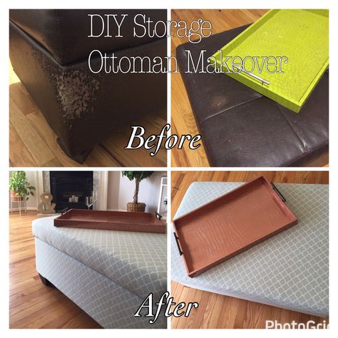 How to Reupholster a Storage Ottoman Without Sewing  – candygirlcan Diy Ottoman Cover, Manicure Items, Small Storage Ottoman, Diy Storage Ottoman, Reupholster Chair Dining, Diy Ottoman, Leather Storage Ottoman, Add Storage, Ottoman Decor