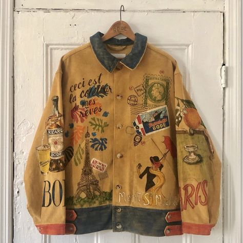 lamodesengage auction item featuring Bode custom Senior Cord Jacket, filled with illustrations of things we love from France. May 4th, Cycle Chic, Bodo, Custom Jacket, Auction Items, Medical Equipment, Look Fashion, Diy Clothes, Aesthetic Clothes