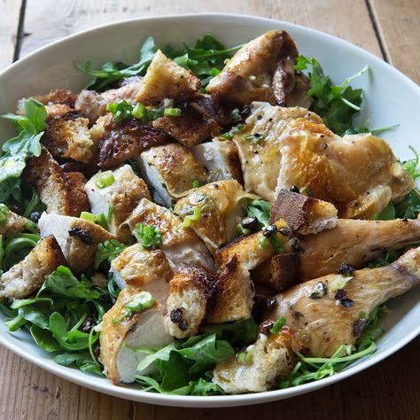 Check out Roast Chicken with Bread and Arugula Salad by Ina Garten recipe and more from Sur La Table! Ina Garten Roast Chicken, Barefoot Contessa Recipes, Arugula Salad Recipes, Ina Garten Recipes, Bread Salad, Barefoot Contessa, Smitten Kitchen, Arugula Salad, Appetizer Salads