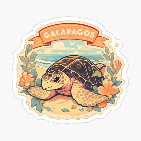 Turtle Sticker, Cute Tortoise, Galapagos Tortoise, Aquatic Turtles, Galapagos Islands, Kawaii Stickers, Aesthetic Stickers, Tortoise, Vintage Illustration