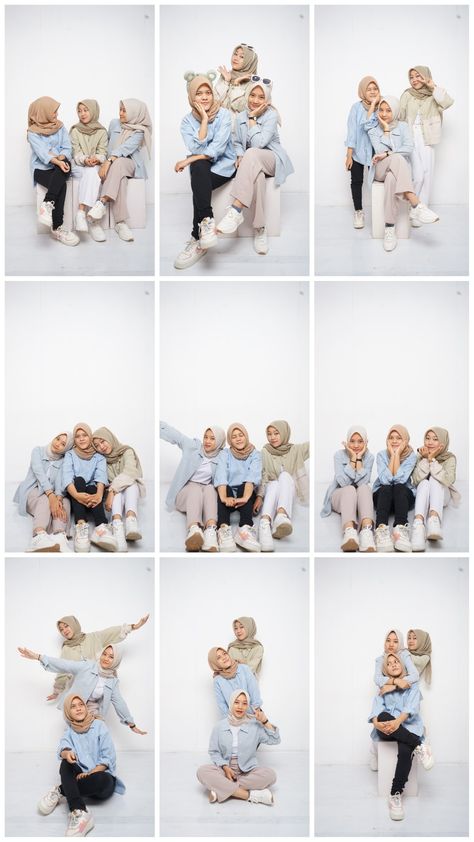 Foto Studio Ideas, Trio Portrait, Inspirasi Foto Studio, Self Foto, Self Photo Studio, Creative Beach Pictures, Group Photo Poses, Group Picture Poses, Studio Photoshoot Ideas