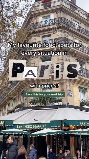 Paris France 🇫🇷 Travel | Hotels | Food | Tips on Instagram: "@caeffein favorite food spots in Paris!🤤😍 What are your favorite food spots? Drop them below🥰 Tag your food partner🥘🥪🥞 🎥 @caeffein Via TikTok #paris #parisfood #parisfrance #paristravel #foodstagram #foodlove" Paris Girls Trip, Must Do In Paris, Paris Must See, Paris Food Guide, Paris Trip Planning, Les Deux Magots, Paris Bars, Spots In Paris, Food Recommendations