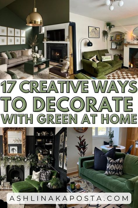 Glamorous & Green: 17 ways to decorate with Fall's hottest color — ASHLINA KAPOSTA Hunter Green Living Room Ideas, Decorate With Green, Green Decor Ideas, Fur Furniture, Chic Apartment, Green Dining Room, Accent Wall Paint, How To Make Greens, Apartment Chic