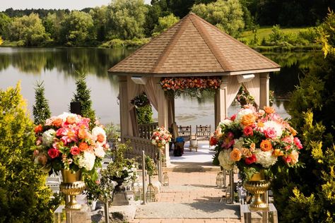 Gazebo mandap for your Indian Wedding Ceremony at the Royal Ambassador, Caledon, Ontario, Canada Gazebo Wedding Decorations Indian, Gazebo Indian Wedding Decorations, Gazebo Mandap Decor, Royal Ambassador Wedding, Gazebo Mandap, Mandap Outdoor, Lemon Truffle, Gazebo Wedding Decorations, Wedding Gazebo