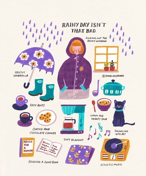 Rainy day isn't that bad, right?! :) Also it's perfect day to have a peaceful me-time  I started my day with a lot of nosebleeds and… Arte Doodle, Vie Motivation, Free Illustration, Art Et Illustration, Soft Blankets, My Day, In The Rain, Perfect Day, Cute Illustration