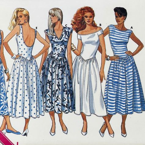 Basque Waist Dress Pattern, Sewing Dress Patterns Free, Bedsheet Dress, Drop Waist Dress Pattern, Flare Dress Pattern, Dropped Waist Dress, Neckline Variations, Summer Dress Sewing Patterns, Dress Sewing Patterns Free