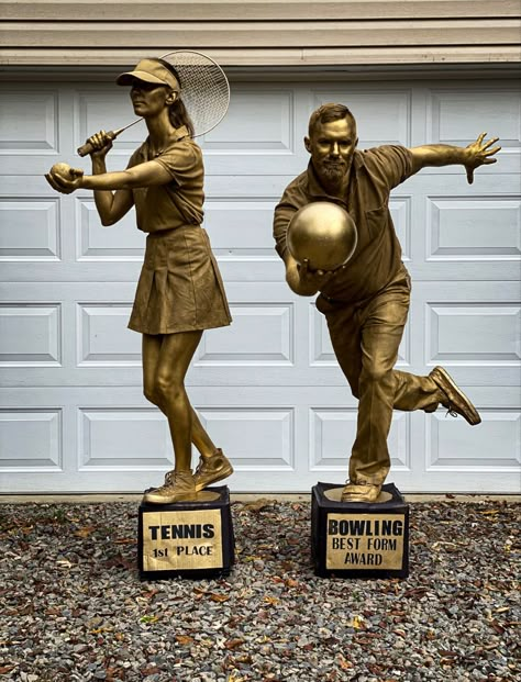 Sport Trophy costumes diy Halloween Costumes That Win Contests, Halloween Costumes Contest Winners, Sports Trophy Costume, Winner Halloween Costumes, Olympic Athlete Costume, Olympic Dress Up Ideas, Sport Costume Ideas, Olympic Costume Ideas, Soccer Halloween Costumes