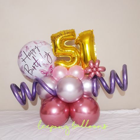 51st birthday balloon arrangement 51st Birthday, Balloon Arrangement, 51 Birthday, 59 Birthday, Mini Bouquet, Balloon Ideas, Balloon Arrangements, Balloon Bouquet, Birthday Balloons