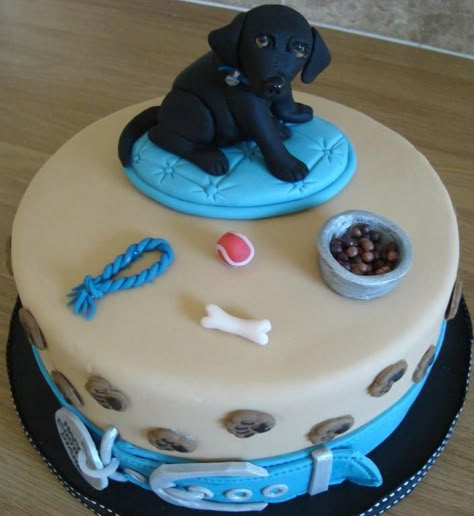 Labrador puppy cake - via @Craftsy, be cuter with a JRT ;p Cakes With Dogs On Them, Dog Cakes Design, Dog Birthday Cake Design, Dog Themed Cakes, Labrador Cake, Puppy Cakes, Puppy Birthday Cakes, Fondant Flower Cake, Puppy Cake