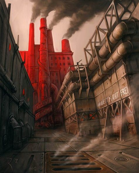 Old Factory by Waldemar Kazak (2008) Factory Illustration, Istoria Artei, Arte Alien, Industrial Architecture, Old Factory, Chernobyl, Creative Illustration, Industrial Art, Environment Design