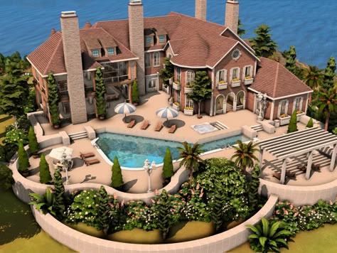 The Sims Resource - Huge Mansion Sims 4 Vacation House Base Game, Sims 4 Estate Houses, Sims 4 House Family, Sims 3 Mansion, Sims 4 Interior Design Ideas, Mansion Sims 4, Sims 4 Cc Lots, Sims 4 Beach House, Sims 4 Family House