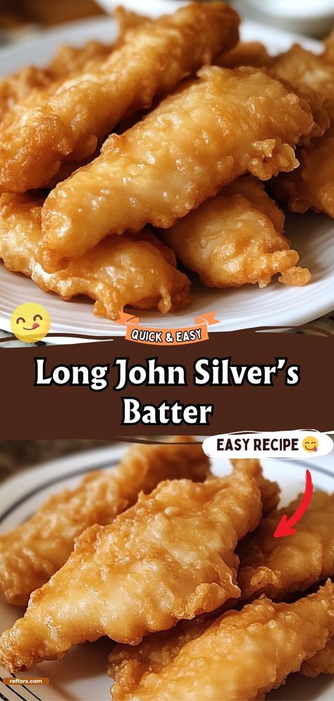 Recreate the iconic crispy coating of Long John Silver’s at home with this batter recipe. Perfect for fish, chicken, or vegetables, this batter fries up light and crispy, giving you that signature taste in every bite. #CopycatRecipe #CrispyBatter #HomeFrying Beer Battered Fish Recipes Deep Frying, Easy Batter Recipe, Best Batter For Fish, Battered Cod Fish Recipes, Crispy Fish Batter Recipe Easy, Copycat Long John Silvers Batter, Copycat Long John Silvers Fish Batter Recipe, Long John Silver Fish Batter Recipe, Long John Silver Batter