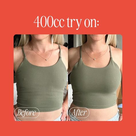 Swipe to see what 400cc Auggie breast implant sizers look like tried on. What sizes do you want to see tried on next? #TryAuggie #breastaug #plasticsurgery #breastlift #bodyconfidence #beforeandafter Try Before You Buy | Breast Implant Try On | Breast Augmentation 400 Cc Implants Before And After, Breast Implant Before And After, Breast Augmentation Bra, Breast Implant Sizes Before After, Breast Implant Removal, Breast Implant Sizes, Moderate Profile Breast Implants, Breast Lift, Breast Augmentation