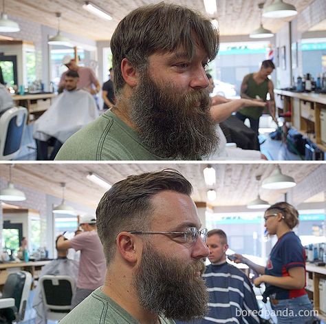 Before And After Haircut And Beard Trim Beard Before And After, Beard Styling, Before And After Haircut, Beard Haircut, Grey Beards, Place Making, Great Haircuts, Beard Hairstyle, Long To Short Hair