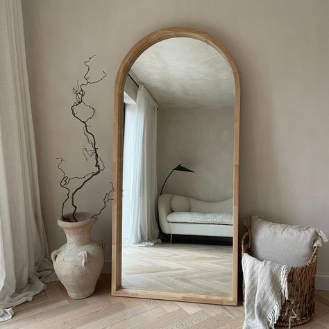 Lilia - Natural Organic Full Length Wooden Arched Mirror 170cm x 80cm Large Bedroom Mirror, Mirror Decor Living Room, Large Mirrors, House Images, Floor Length Mirror, Dressing Room Closet, Natural Bedroom, Bungalow Renovation, Paulownia Wood