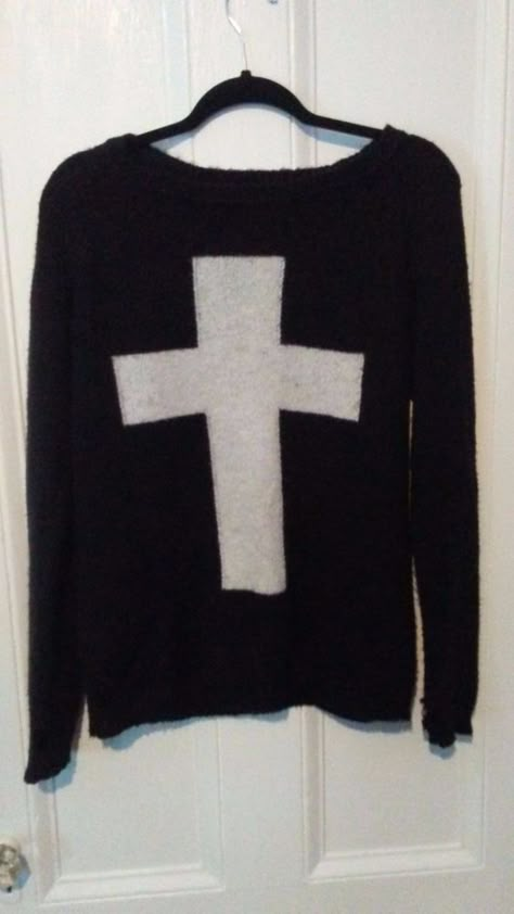 Forever 21 Black Cross Sweater Pastel Goth Creepy Cute Fairy Kei Goth Small in Clothing, Shoes & Accessories, Women's Clothing, Tops & Blouses | eBay Pastel Goth Sweater, Pastel Goth Shirt, Goth Cross, Cross Sweater, Goth Shirt, Cross Top, Cute Fairy, Black Cross, Creepy Cute