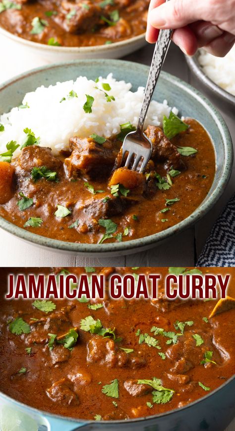 Curry Goat Jamaican Recipe, Goat Dishes, Goat Stew Recipe, Curry Goat Recipe, Goat Stew, Curried Goat Recipe, Jamaican Curry Goat, Potato Curry Recipe, Goat Curry