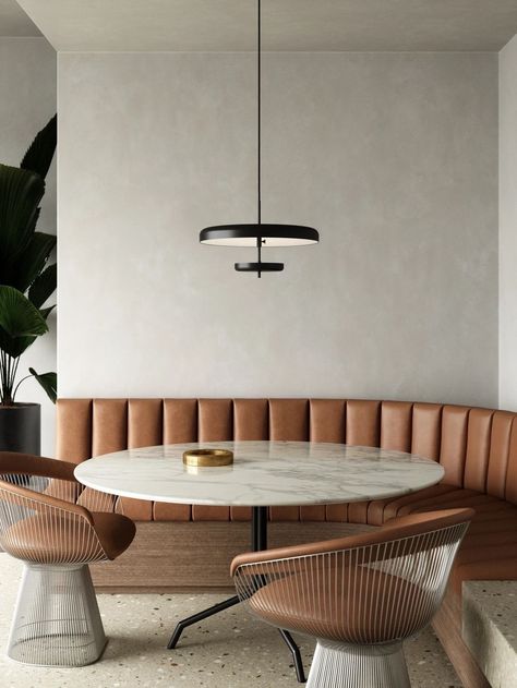 Coin Banquette, Oval Glass Coffee Table, Interior Pendant Lighting, Cylinder Pendant Light, Booth Seating, Dining Nook, Design Del Prodotto, Design Awards, Pendant Lamp