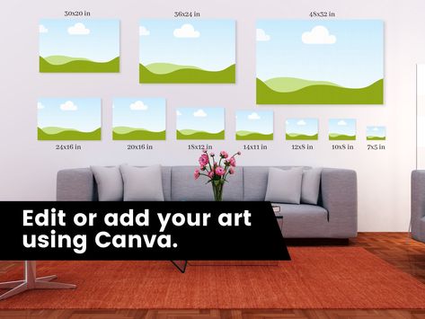 canvas comparison wall mock up, Canvas Size Guide and smart mockup: Horizontal Wall Art guide, Editable Wall Art Size Guide,Frame Size Guide https://etsy.me/3T9TBSZ #framesizeguide #printsizeguide #wallartratioguide #artsizeguide #wallartsize #canvawallart #canvasizegu Canvas Size Guide, Wall Art Size Guide, Art Size Guide, Art Guide, Horizontal Wall Art, Wall Art Size, Watercolor Artist, Frame Sizes, Abstract Watercolor