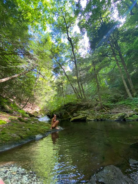 Swimming Creek Aesthetic, Camping By The River, Swimming In Nature, Creek Swimming Aesthetic, River Pictures Ideas Summer, Cute River Pictures, Aesthetic River Pictures, Swimming Hole Aesthetic, River Asthetic Picture