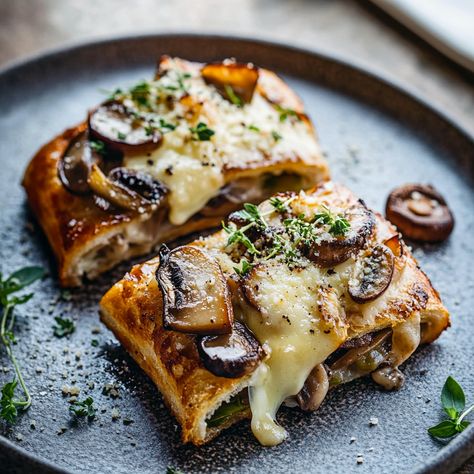 Discover how to make a delicious mushroom strudel with leeks and Parmesan cheese. Perfect for any occasion! Mushroom Strudel, Leek Mushroom, Mushroom Leek, Strudel Recipes, Beautiful Mushrooms, Vegan Entree, Balsamic Reduction, Phyllo Dough, Flaky Pastry