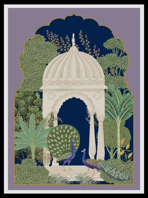 Jarukha Design, Mughal Illustration, Mughal Art Motifs, Peacock Flower, Flower Tropical, Mughal Art Paintings, Mughal Paintings, Print Design Art, Pichwai Paintings