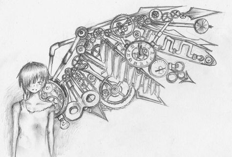 Steampunk Wings Tattoo, Drawing Steampunk, Steam Punk Art, Clock Drawing, Wings Inspiration, Steampunk Kunst, Steampunk Drawing, Punk Illustration, Steampunk Wings