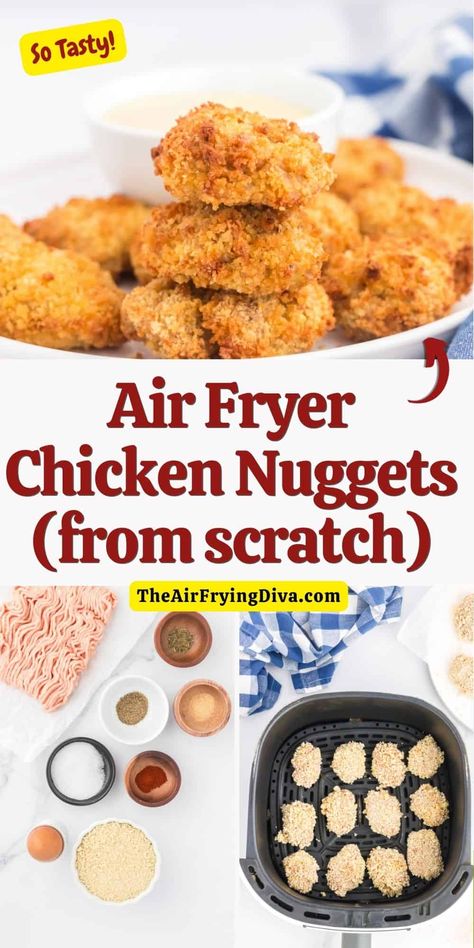 The Best Air Fryer Chicken Nuggets (from scratch) Airfryer Nuggets, Air Fryer Chicken Nuggets Homemade, The Best Air Fryer Chicken, Air Fried Chicken Nuggets, Best Air Fryer Chicken, Air Fryer Chicken Nuggets, Airfryer Chicken, Homemade Chicken Nuggets, The Best Air Fryer