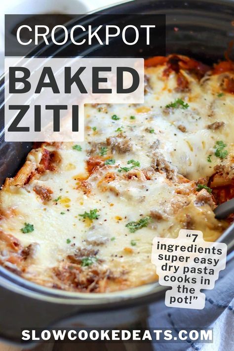 Crock Pot Baked Ziti with Italian Sausage and Ricotta | Slow Cooked Eats Slow Cooker Ziti, Easy Crock Pot Pasta, Baked Ziti With Italian Sausage, Crock Pot Ziti, Crock Pot Baked Ziti, Slow Cooker Baked Ziti, Baked Ziti With Ricotta, Slow Cooker Pasta Recipes, Crockpot Pasta Recipes