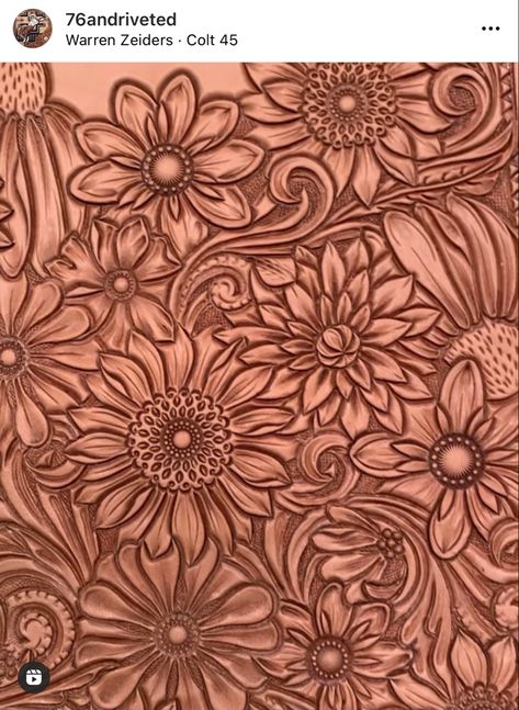 Tooled Leather Flower Pattern, Tooled Flower Pattern, Burned Leather Design, Leather Tooling Flowers, Leather Tooling Tattoo Sleeve, Leather Flower Pattern, Tooled Leather Wallpaper, Leather Work Tattoo, Leather Design Pattern