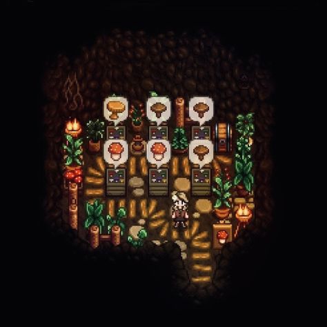 Farm Cave Stardew, No Mods Stardew Valley, Stardew Valley Mushroom Cave Design, Stardew Valley Fruit Bat Cave Ideas, Stardew Valley Tree Tapping Layout, Stardew No Mods, Stardew Valley Quarry Ideas, Bat Cave Stardew Valley, Stardew Cave Design