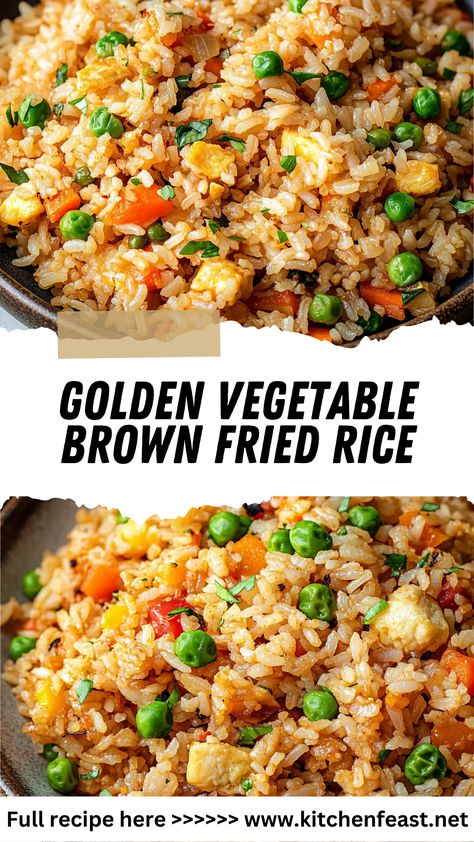 This Golden Vegetable Brown Fried Rice is a perfect blend of hearty brown rice, fresh veggies, and savory seasoning, ideal for healthy meals. Quick, tasty, and adaptable! No Egg Fried Rice, Fried Rice With Veggies, Brown Rice And Veggies, Brown Fried Rice Recipe, Fried Brown Rice Recipes, Fried Rice Vegetable, Brown Rice Fried Rice, Vegetable Rice Recipes, Seasoned Brown Rice