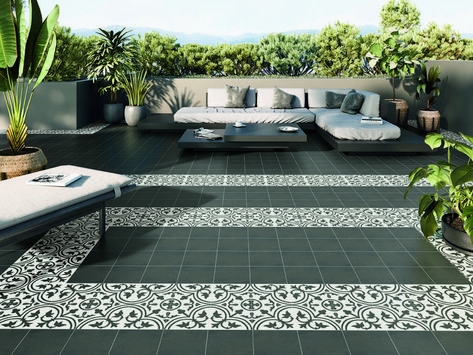 Unique Floor Tiles, Terrace Flooring Ideas Tile Outdoor, Terrace Flooring Ideas Outdoor, Terrace Flooring Ideas Tile, Exterior Flooring Ideas, Terrace Tiles Design, Outdoor Floor Tile Design, Garden Tiles Outdoor, Terrace Tiles Outdoor