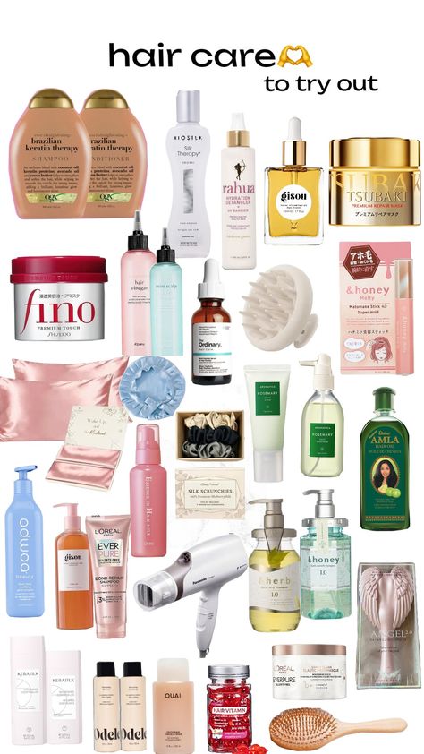 #hair #haircare #hairgoals #hairinspo #wishlist #health #glowup #glowuptips #selfcareaesthetic #selfcare #healthy #healthcare Healthy Hair Essentials, Selfcare Shopping List, Best Haircare Product, Hair Stuff Products, Fino Haircare, Hygiene List, Haircare Wishlist, Braiding Supplies, Hair Must Haves