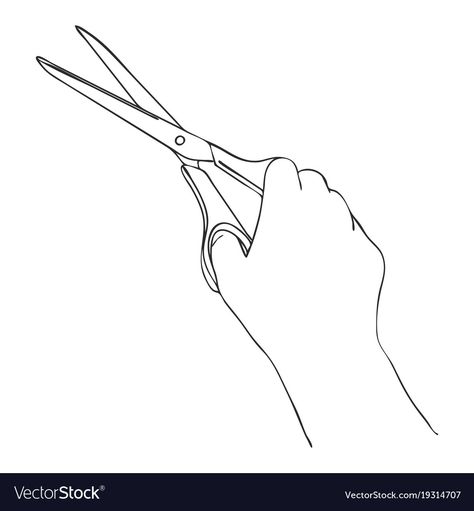 Hand With Scissors Drawing, Holding Scissors Reference Drawing, Hand Holding Scissors Reference, Scissors Reference, Hand Holding Scissors, Hand With Scissors, Hand Line Drawing, Holding Scissors, Scissors Drawing