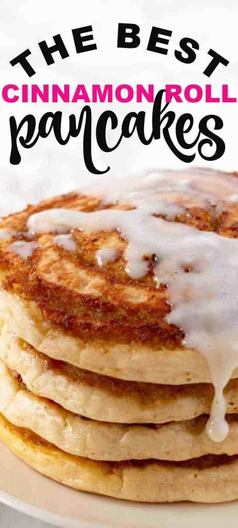 Cinnamon Roll Pancakes Easy, Cinnamon Bun Pancakes, Pancakes With Cream Cheese, Pancake Mix Uses, Pancakes With Cream, Cinnamon Roll Pancakes Recipe, Homemade Pancake Mix, Yummy Pancake Recipe, Freeze Pancakes