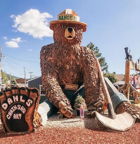 Gracie Schmelter on Instagram: ““Only YOU…”🧸 #smokeythebear #hillcity #sodak #kidsoutdoors #doingtouriststuff #donthasselmeimlocal #locals #visitrapidcity #blackhills” Hill City South Dakota, South Dakota Vacation, South Dakota Travel, Rapid City South Dakota, Smokey The Bear, Bear Statue, Hill City, Smokey The Bears, Vacation Usa