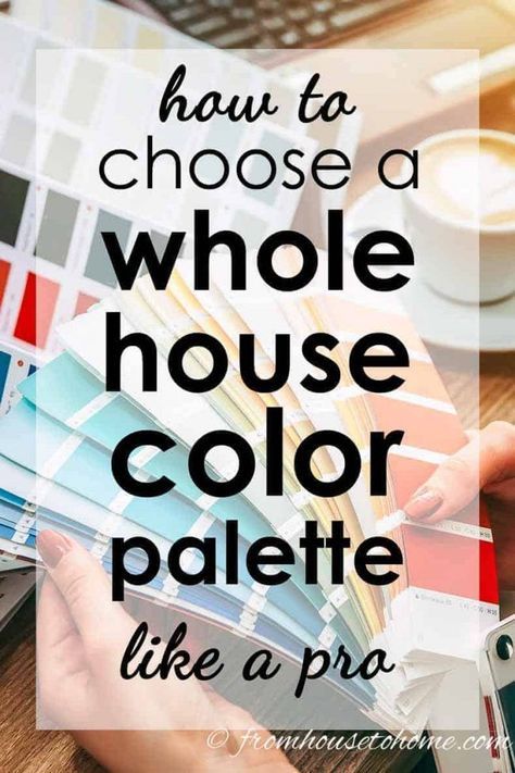 Great home decor ideas for choosing a whole house color scheme or color palette that will make your rooms flow from one to the other. I love color so I'm really happy to find step-by-step instructions on how to pick interior paint colors for my interior design that can be bright and bold but still look beautiful and cohesive.  #fromhousetohome #colorscheme #paintcolor #decoratingtips #homedecorideas #falldiyinspiration Paint Color Flow Interior Design, Picking Interior Paint Colors, Room Color Transition, How To Color Scheme Your House, How To Choose A Color Palette For Home, Colour Pallets For Home, Color Palette For Whole House, Full Home Paint Color Scheme, How To Pick Interior Paint Colors