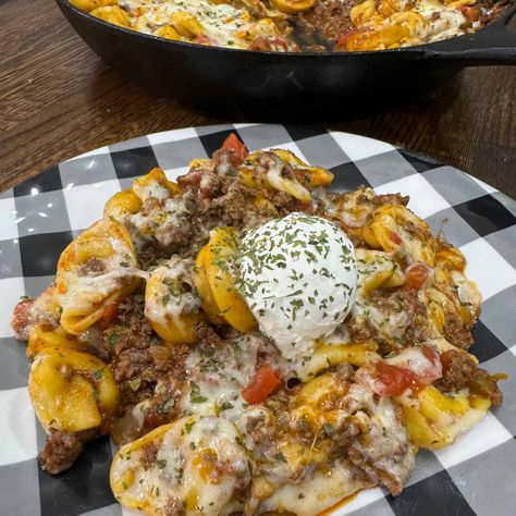 Cheesy Enchilada Tortellini Skillet, Cheesy Enchilada Tortellini, Beef Enchilada Tortellini Skillet, Tortellini Enchilada Bake, Beef Enchilada Tortellini, Enchilada Tortellini Casserole, Chicken Enchilada Tortellini, Cheesy Beef Enchilada Tortellini, Tortellini Taco Pasta