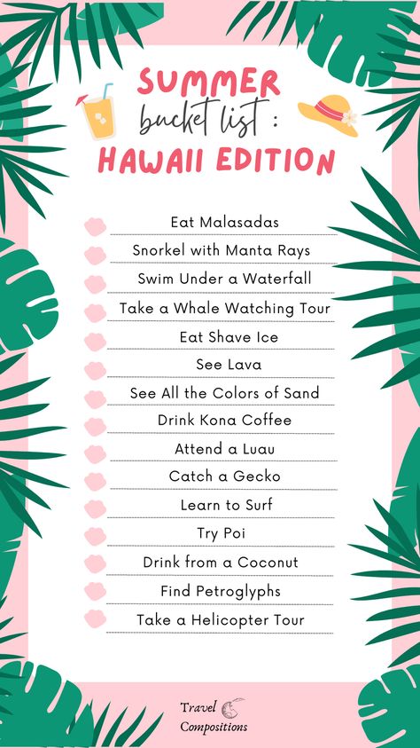 Learn more on how you can check off everything on the is Summer Bucket List: Hawaii Edition at Travel Compositions! Hawaii Bucket List, Merrie Monarch Festival, Hawaii Trip Planning, Hawaii Packing, Hawaii Summer, Hawaii Volcanoes National Park, Hawaii Volcano, Hawaii Trip, Coffee Farm