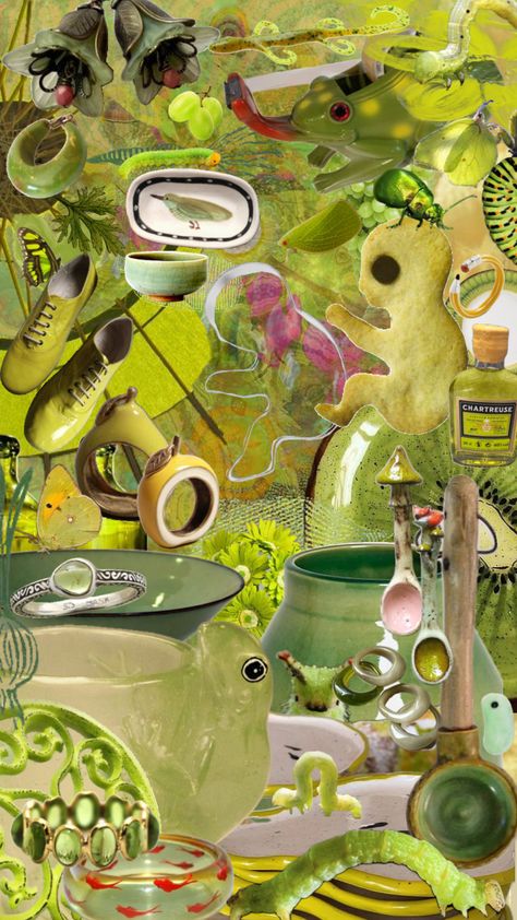 greens and chartreuse ☘️🍏🍐 #maximalism #green #chartreuse #collage #aesthetic #funky Chartreuse Aesthetic, Green Chartreuse, Maximalism, Green Aesthetic, Aesthetic Photo, Your Aesthetic, Creative Energy, Aesthetic Wallpapers, Art Journal