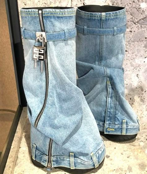 Denim Shark Boots, Shark Boots, Boots Diy, Givenchy Boots, Clothing Store Displays, Denim Projects, Custom Denim, All Jeans, Denim Boots