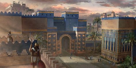 Ishtar Gate (Artist's Impression) (Illustration) - World History Encyclopedia Ishtar Gate Babylon, Nebuchadnezzar Ii, Mesopotamian Civilization, King Nebuchadnezzar, Ishtar Gate, Ancient Babylon, Ancient Mesopotamia, Seven Wonders, Mesopotamia