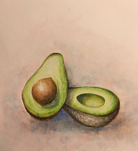 Drawing Of Avocado, Avocado Sketch, Avocado Drawings, Avocado Doodle, Avocado Drawing, Avocado Art, Oil Pastels Painting, Fruits Drawing, Oil Pastel Paintings