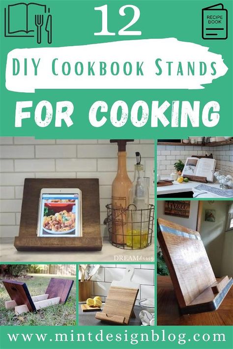 DIY Cookbook Stands For Cooking Recipe Book Holder Diy, Cookbook Holder Diy, Displaying Cookbooks, Recipe Display Ideas, Diy Cookbook Stand, Cookbook Display, Diy Cookbook, Cookbook Stand, Recipe Book Diy